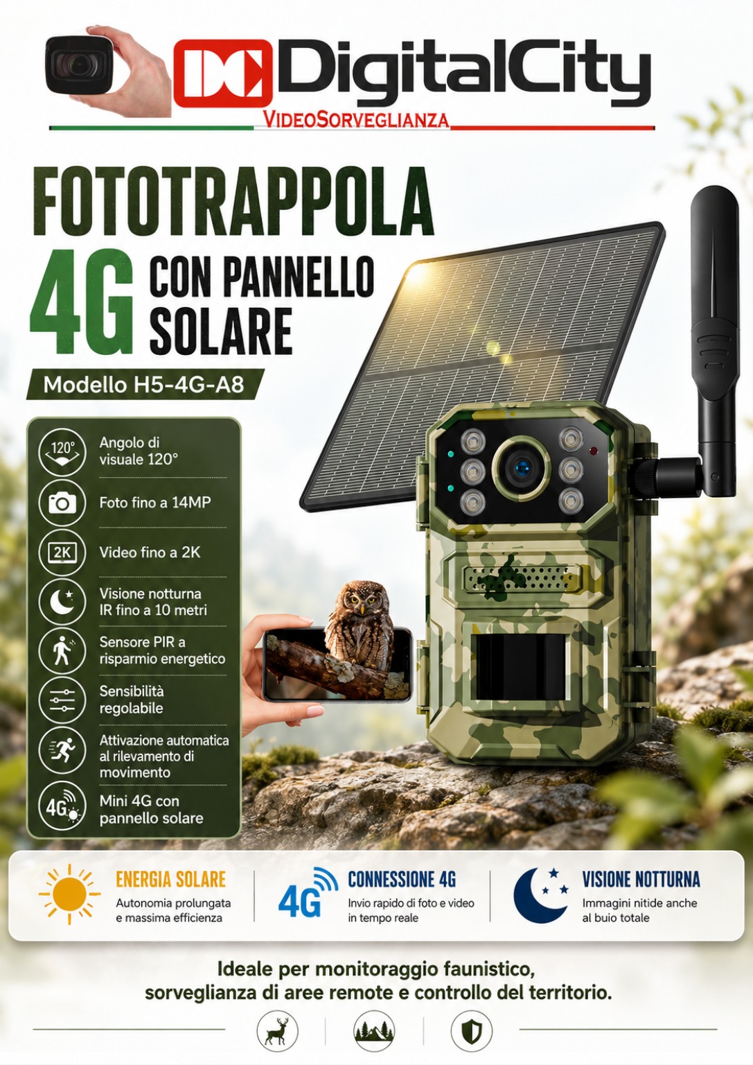 Fototrappola 4G con pannello solare
